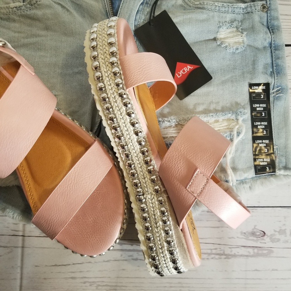1Left! Pink Studded platform sandals